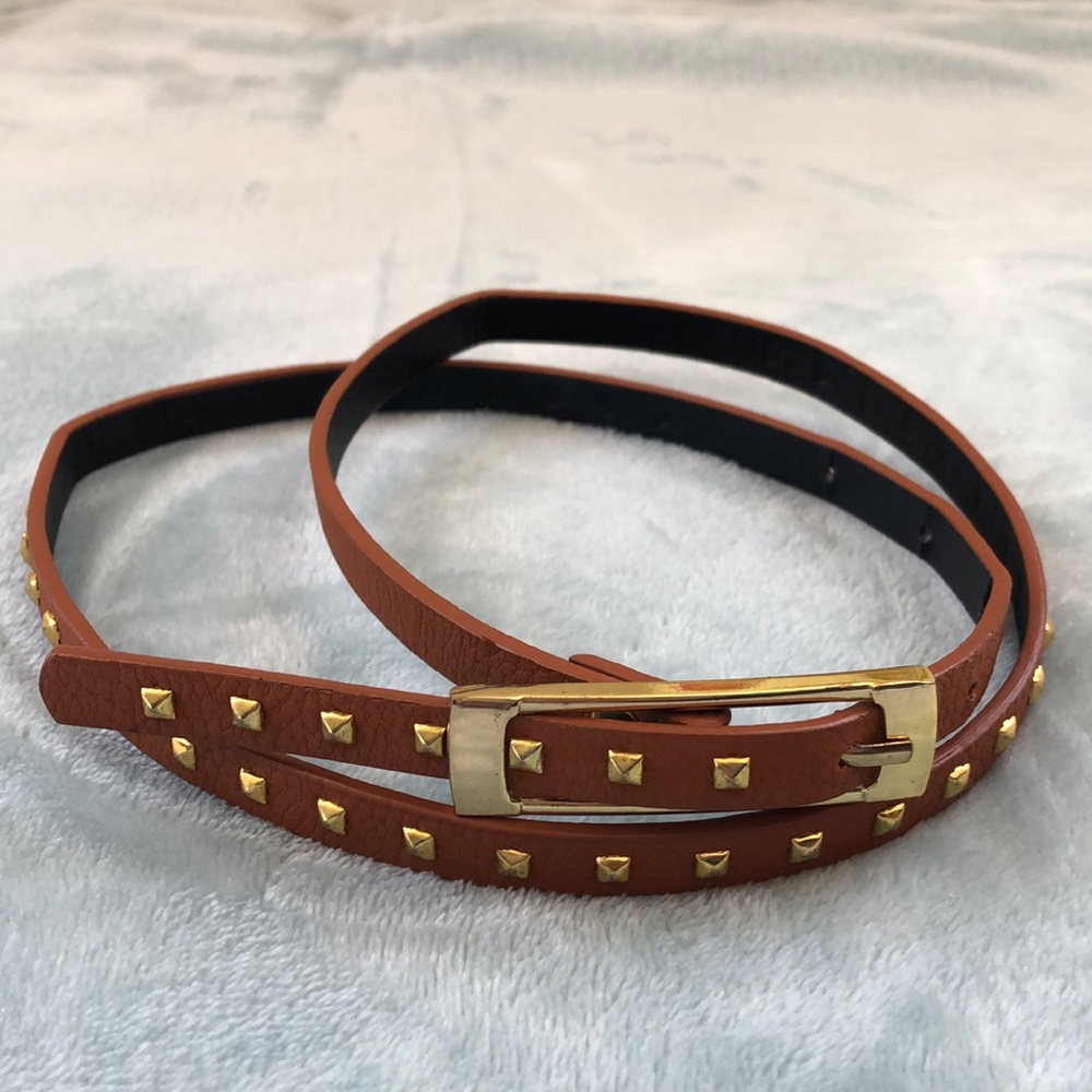 Brown belt with gold accents